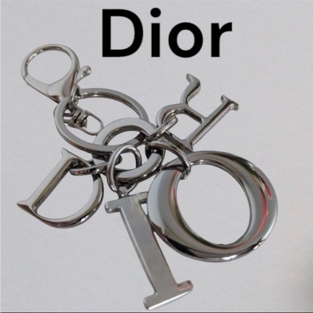 🎉HP🎉 Dior Silver Keychain Logo Letter Keychain Bag Charm Silver Tone Metal